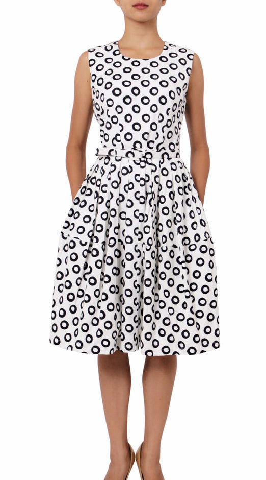 Sleeveless | Micro Dots | White Black | Front-1 | Dress By Samantha Sung