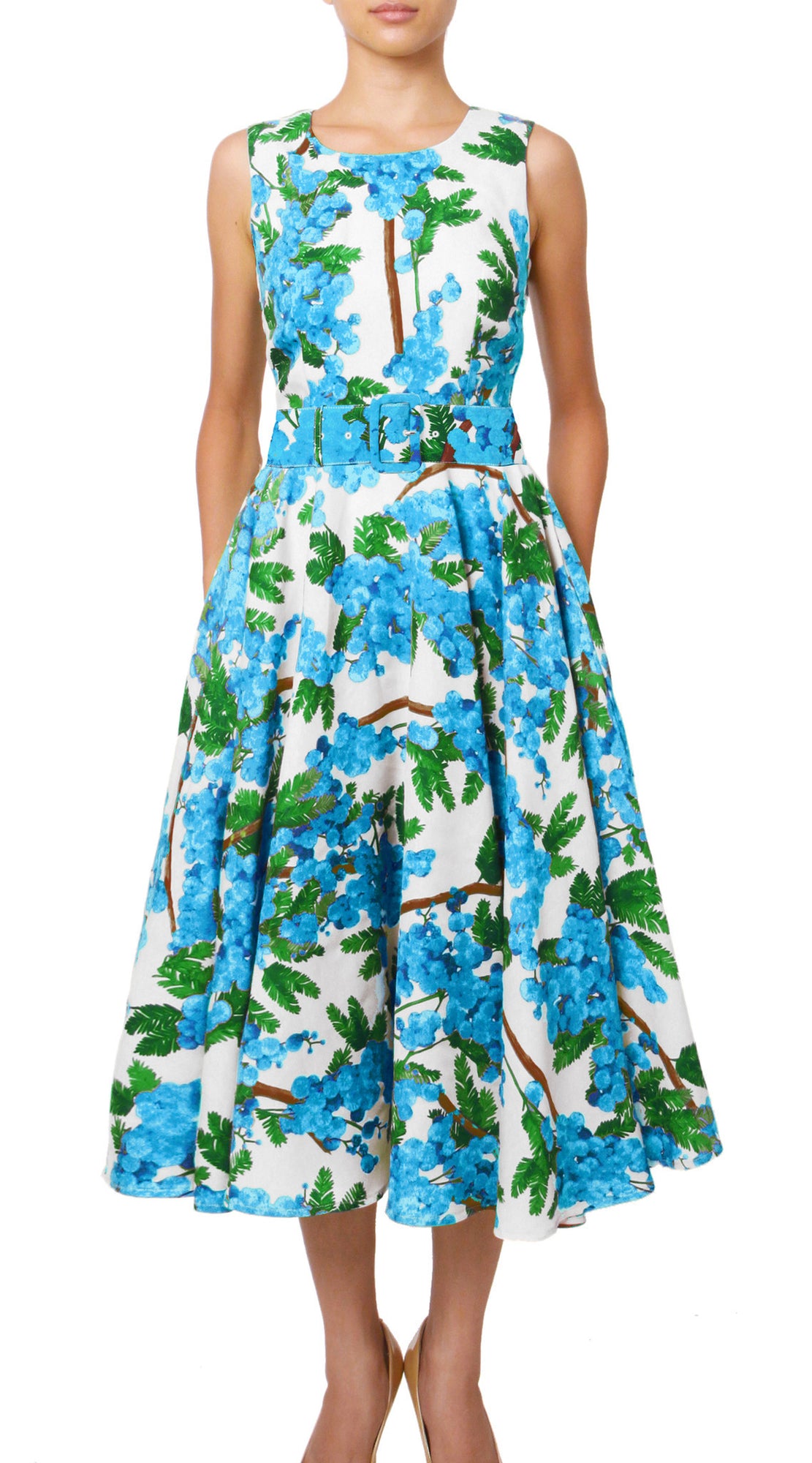 Sleeveless | Mimosa | White Baby Blue | Front | Dress By Samantha Sung
