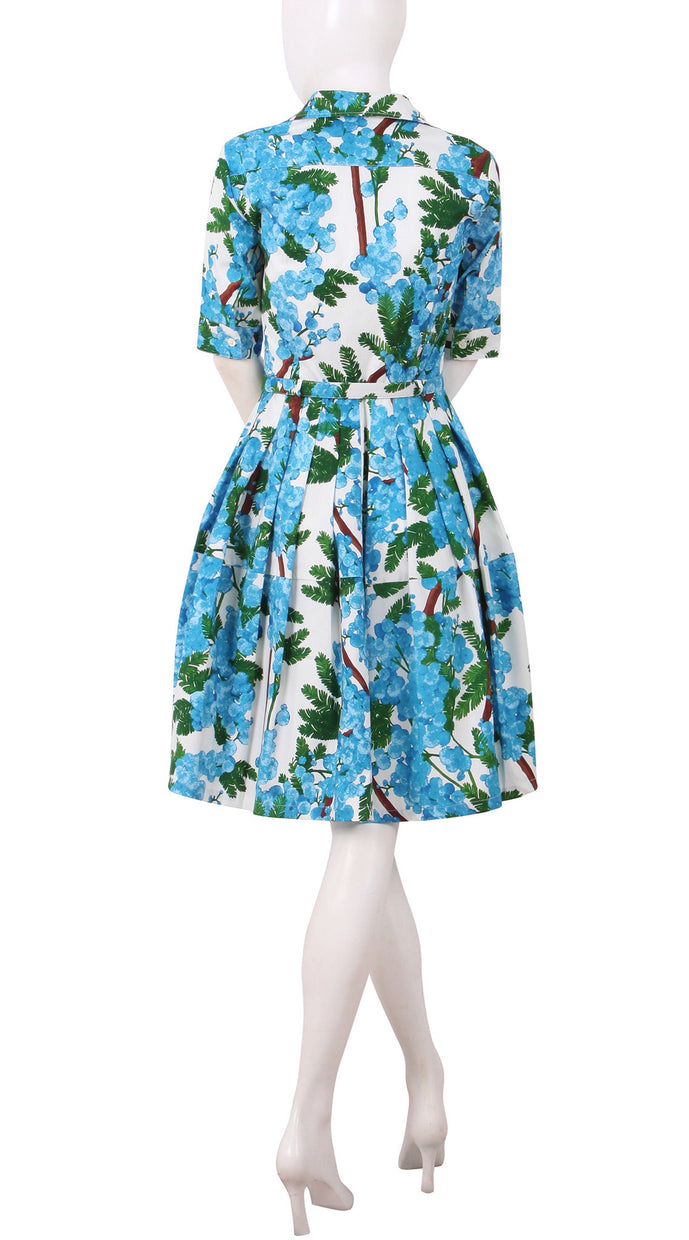 1/2 Sleeve | Mimosa | White Baby Blue | Back | Shirt Dress By Samantha Sung