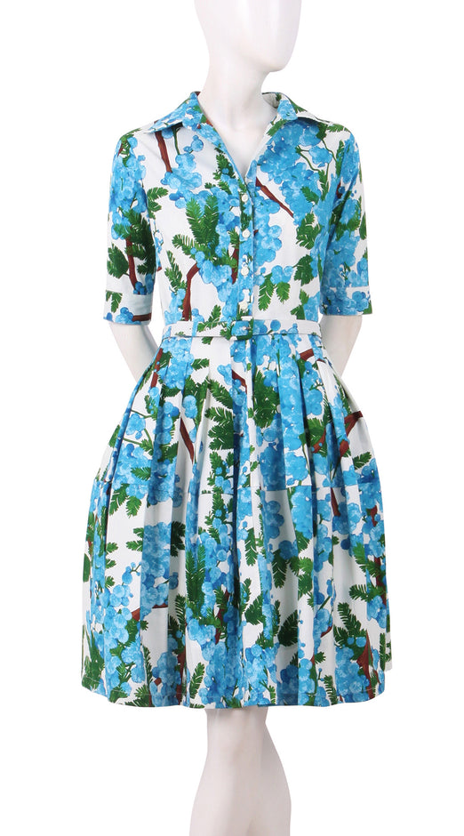 1/2 Sleeve | Mimosa | White Baby Blue | Front | Shirt Dress By Samantha Sung