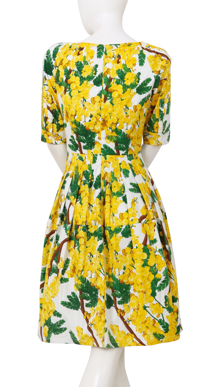 1/2 Sleeve | Mimosa | White Chrome Yellow | Back | Dress By Samantha Sung