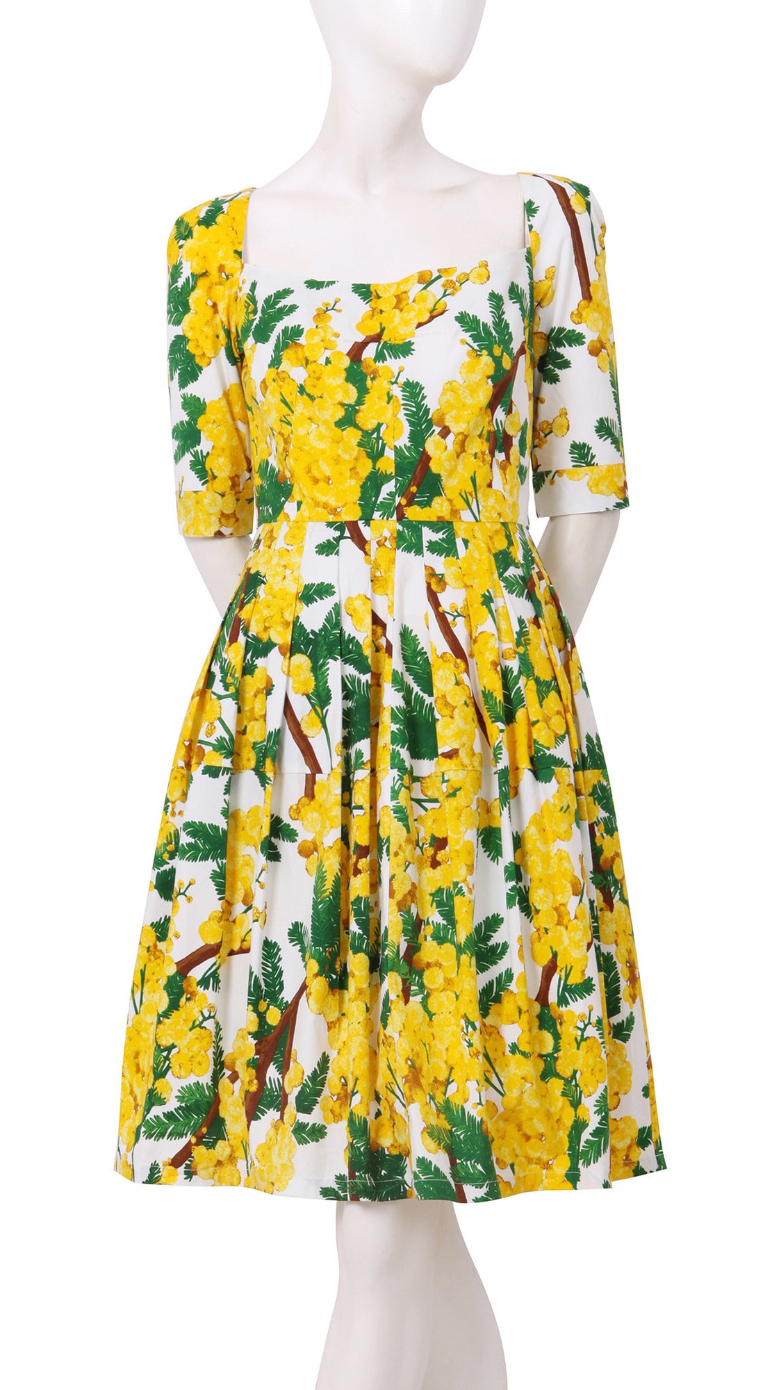 1/2 Sleeve | Mimosa | White Chrome Yellow | Front | Dress By Samantha Sung
