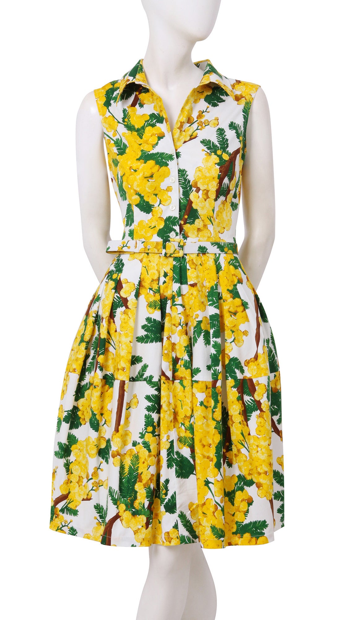 Sleeveless | Mimosa | White Chrome Yellow | Front | Shirt Dress By Samantha Sung