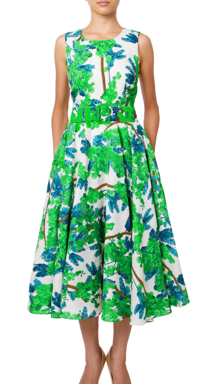 Sleeveless | Mimosa | White Pine Green | Front | Dress By Samantha Sung
