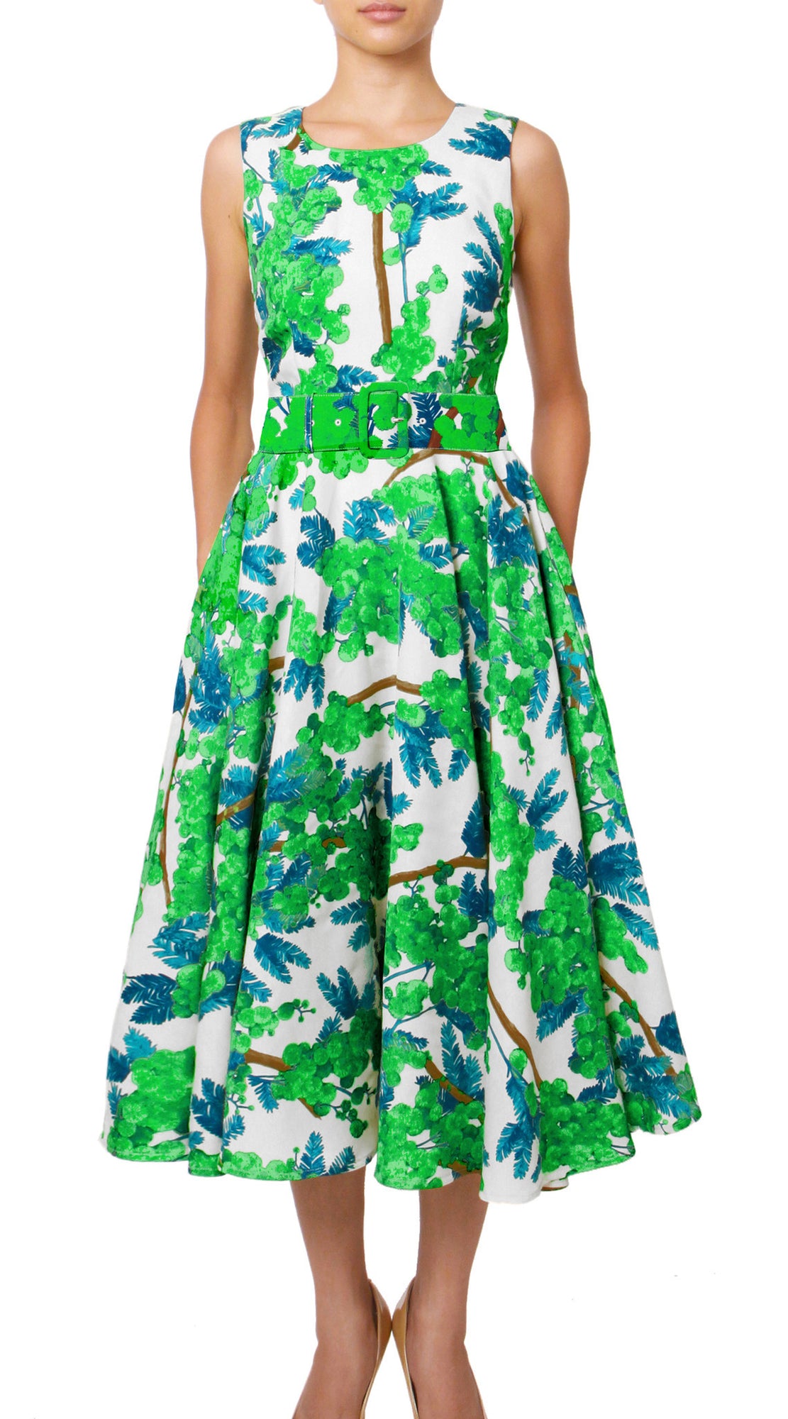 Sleeveless | Mimosa | White Pine Green | Front | Dress By Samantha Sung
