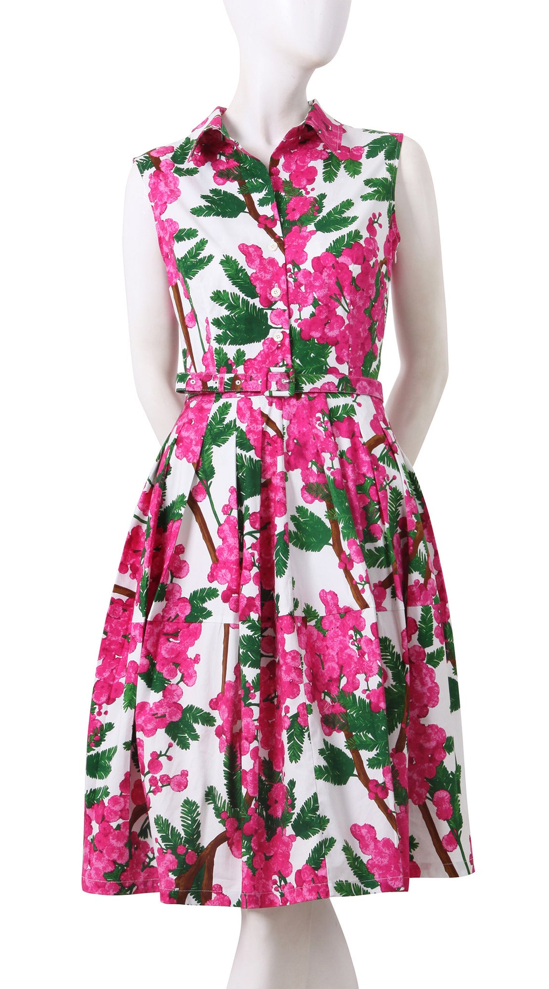 Sleeveless | Mimosa | White Rose | Front | Shirt Dress By Samantha Sung