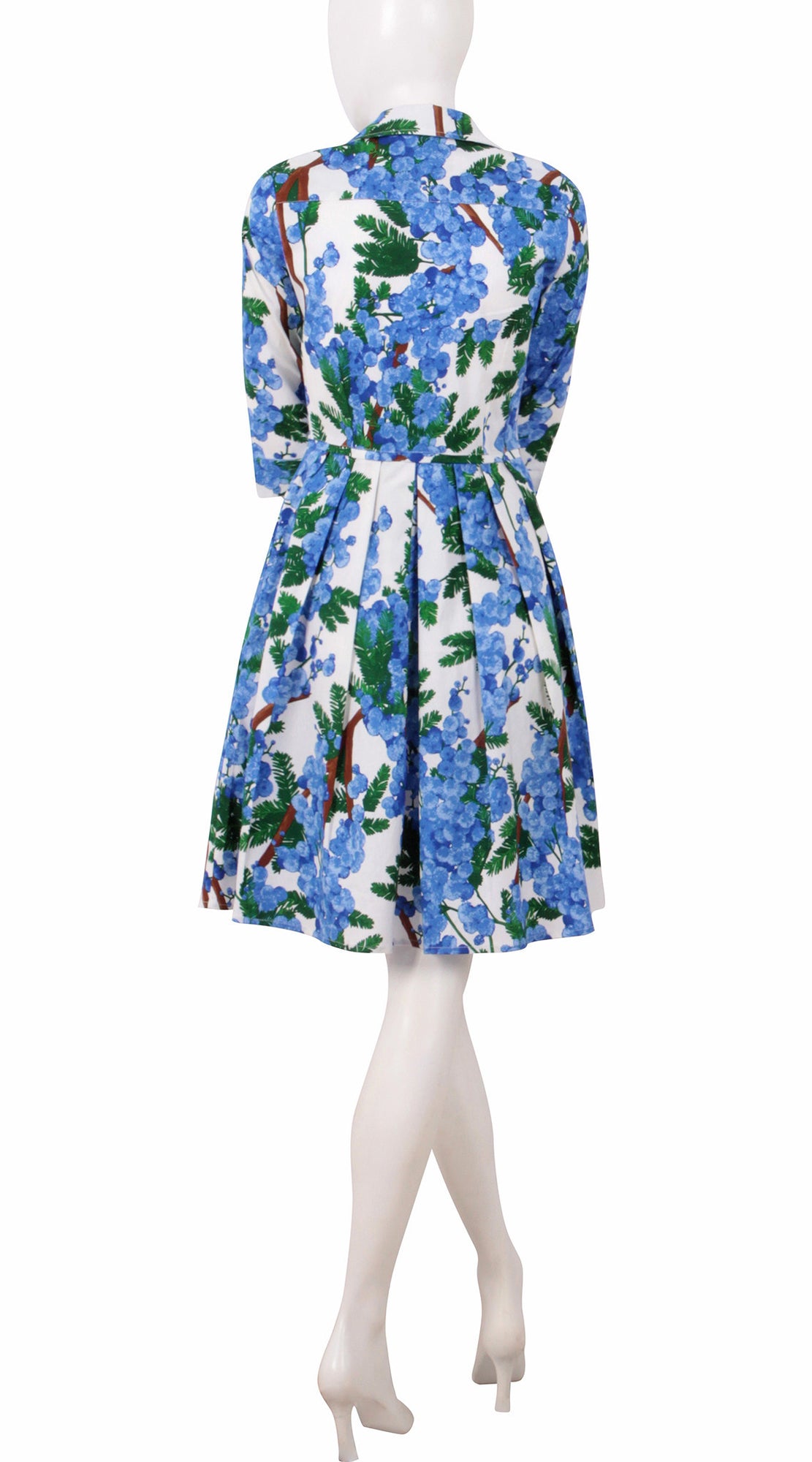 3/4 Sleeve | Mimosa | White Sky Blue | Back | Shirt Dress By Samantha Sung