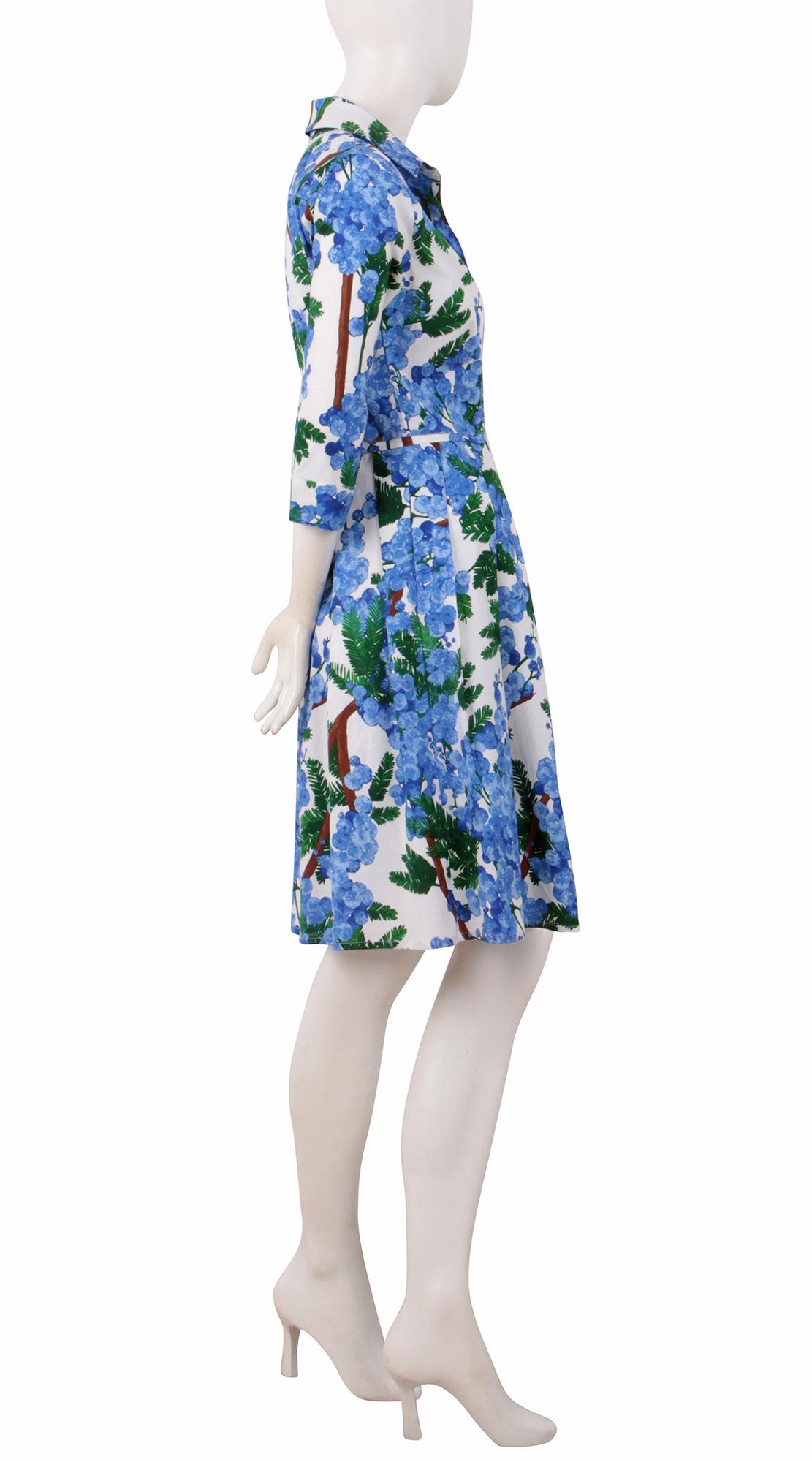 3/4 Sleeve | Mimosa | White Sky Blue | Right | Shirt Dress By Samantha Sung