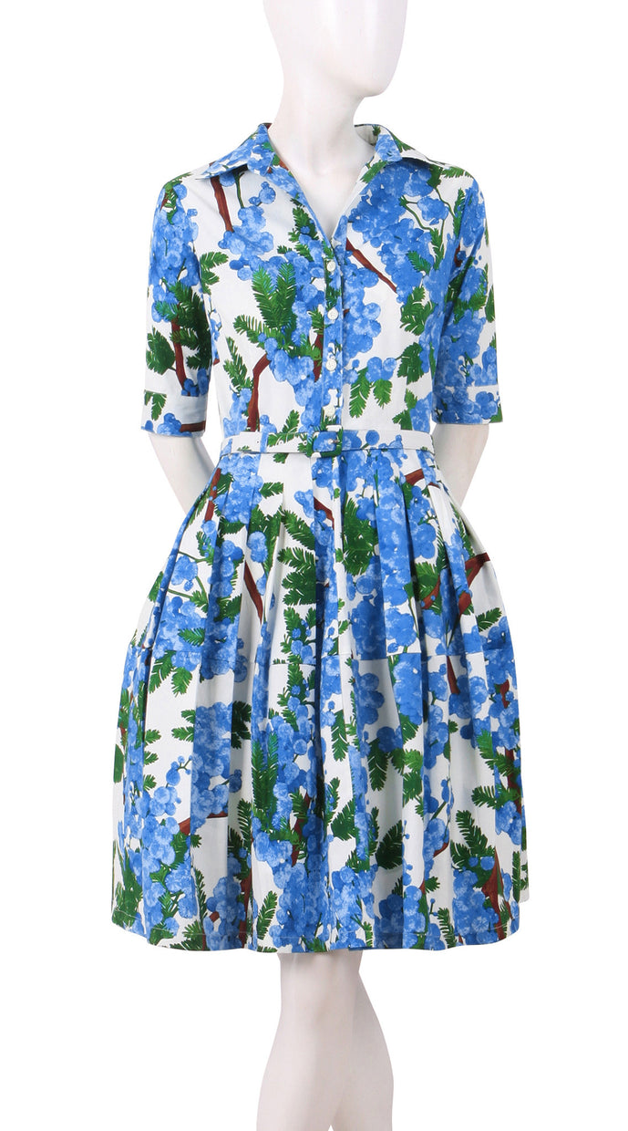 1/2 Sleeve | Mimosa | White Sky Blue | Front | Shirt Dress By Samantha Sung