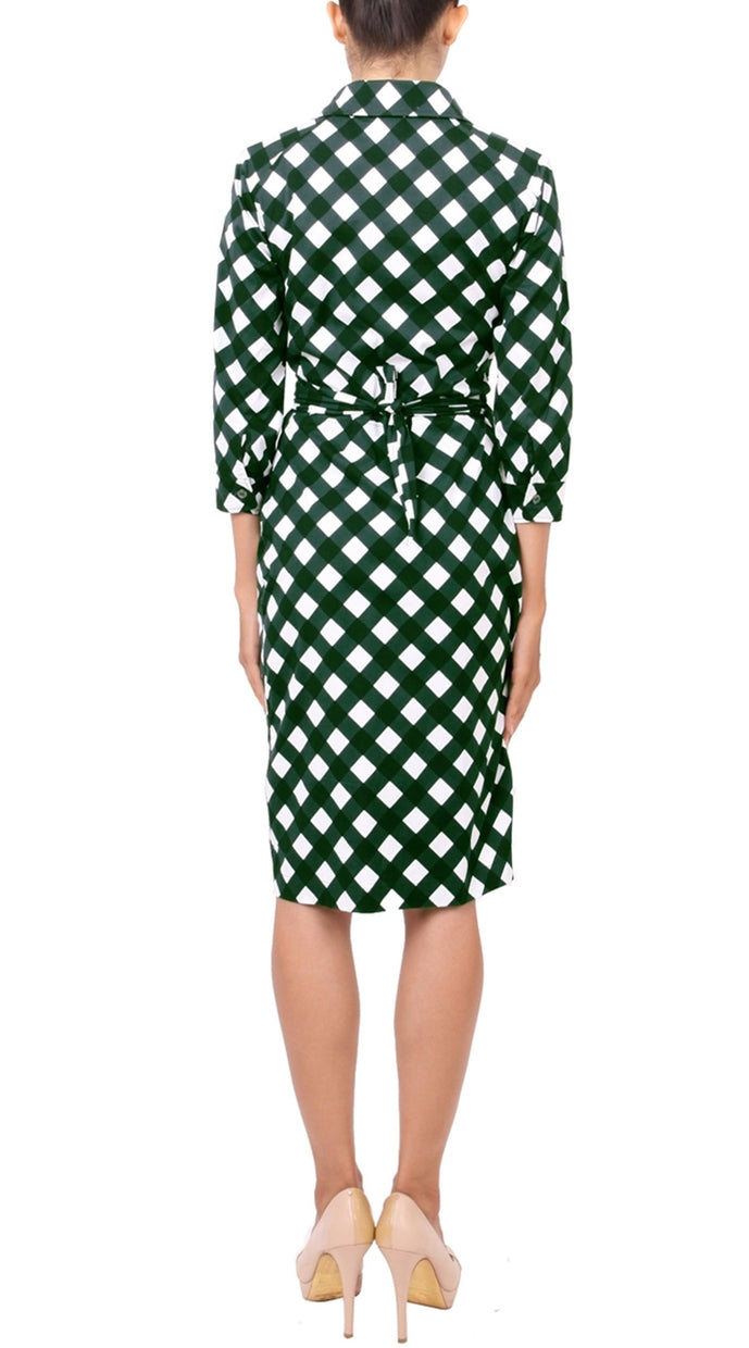 3/4 Sleeve | Mondrian Check | White Jade | Back | Dress By Samantha Sung