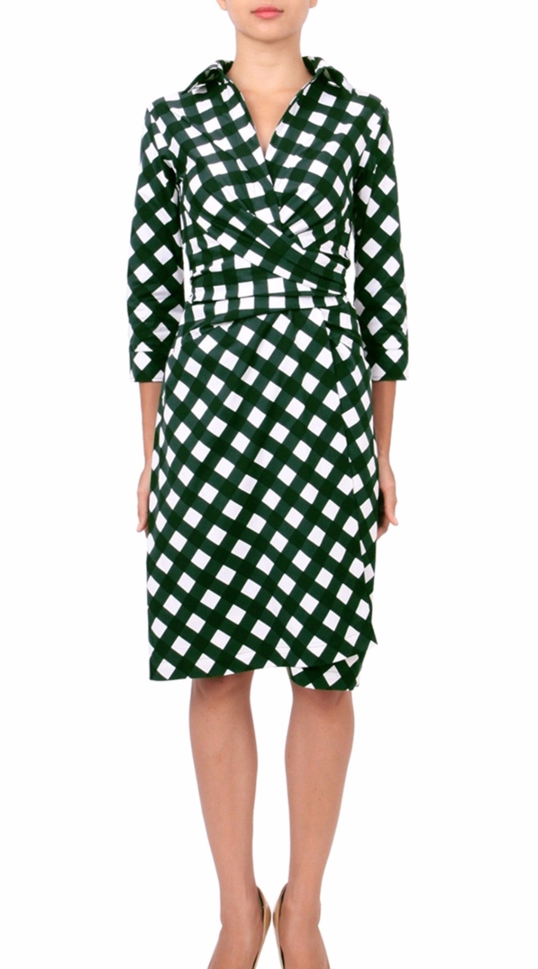 3/4 Sleeve | Mondrian Check | White Jade | Front | Dress By Samantha Sung