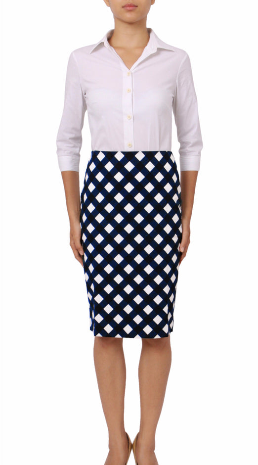 Regular | Mondrian Check | White Jade | Front-1 | Skirt By Samantha Sung