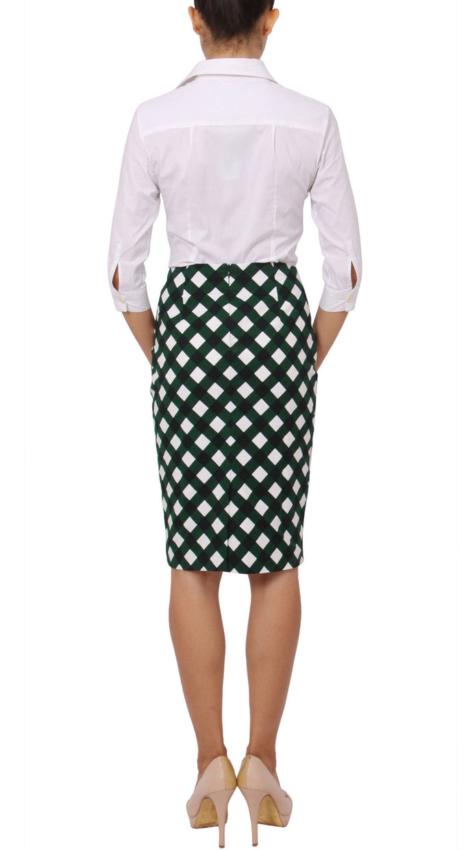 Regular | Mondrian Check | White Jade | Back | Skirt By Samantha Sung