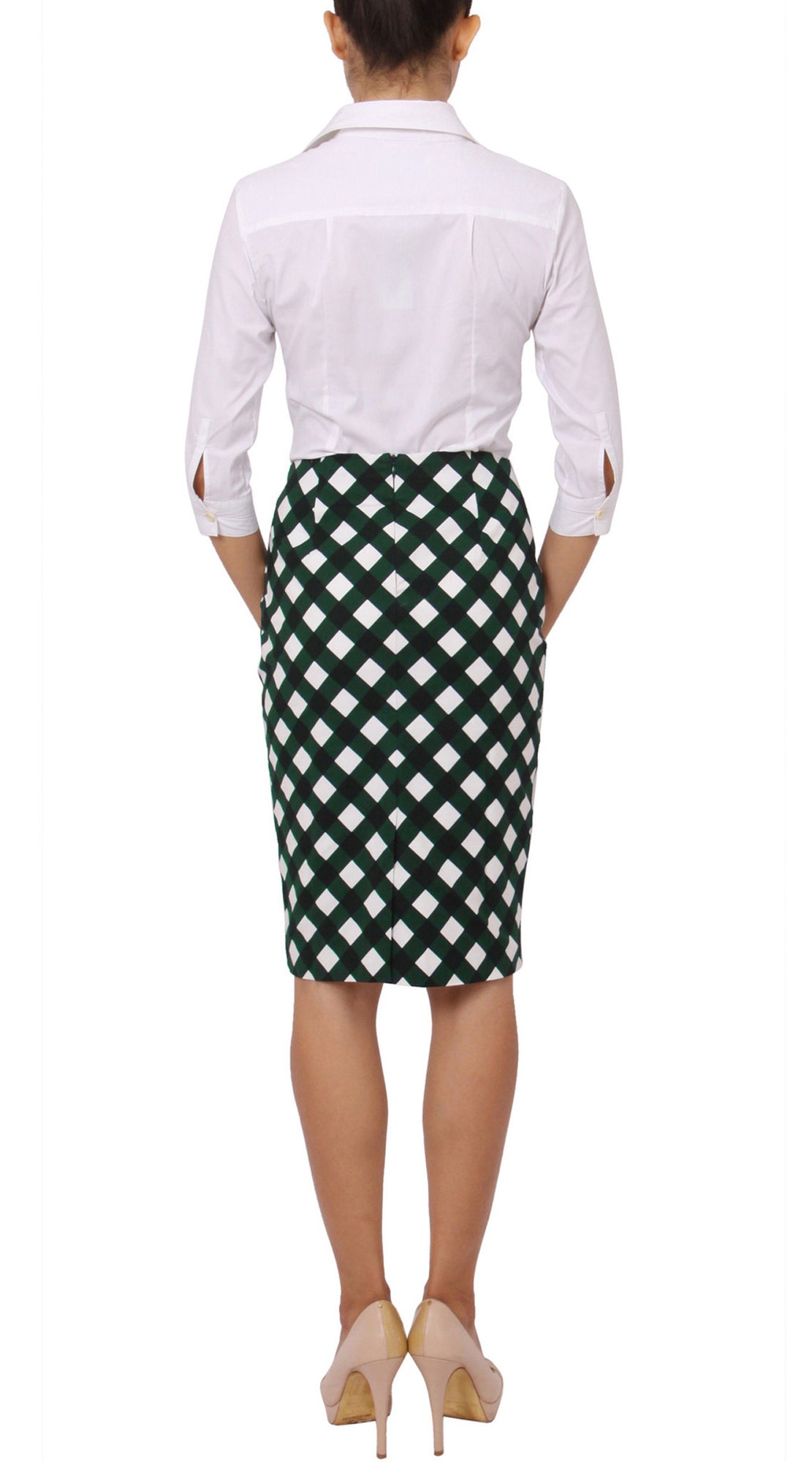 Regular | Mondrian Check | White Jade | Back | Skirt By Samantha Sung