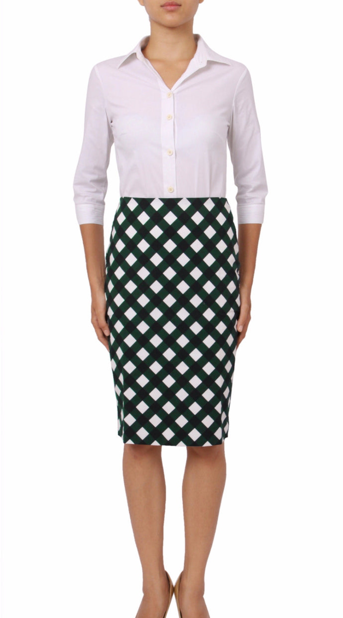 Regular | Mondrian Check | White Jade | Front | Skirt By Samantha Sung