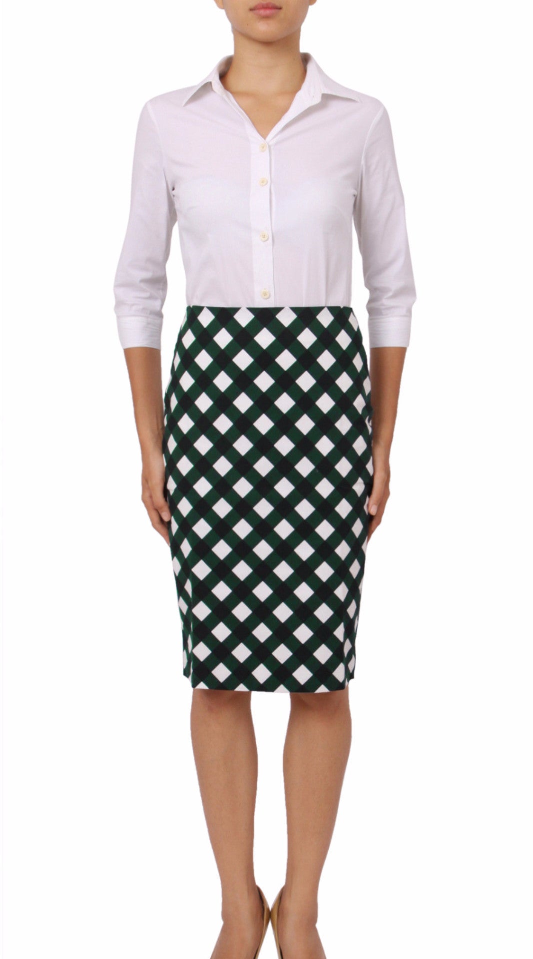 Regular | Mondrian Check | White Jade | Front | Skirt By Samantha Sung