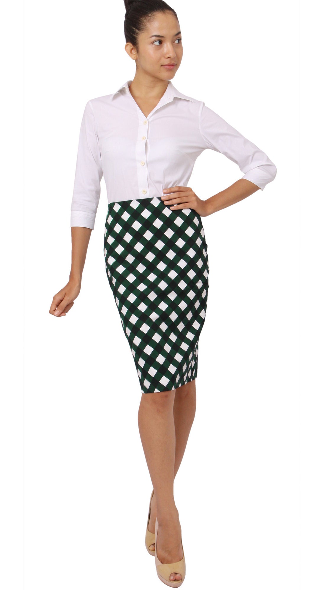 Regular | Mondrian Check | White Jade | Front-1 | Skirt By Samantha Sung