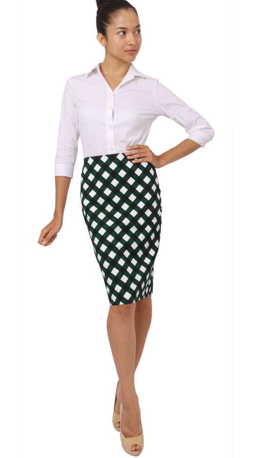Regular | Mondrian Check | White Jade | Front-1 | Skirt By Samantha Sung