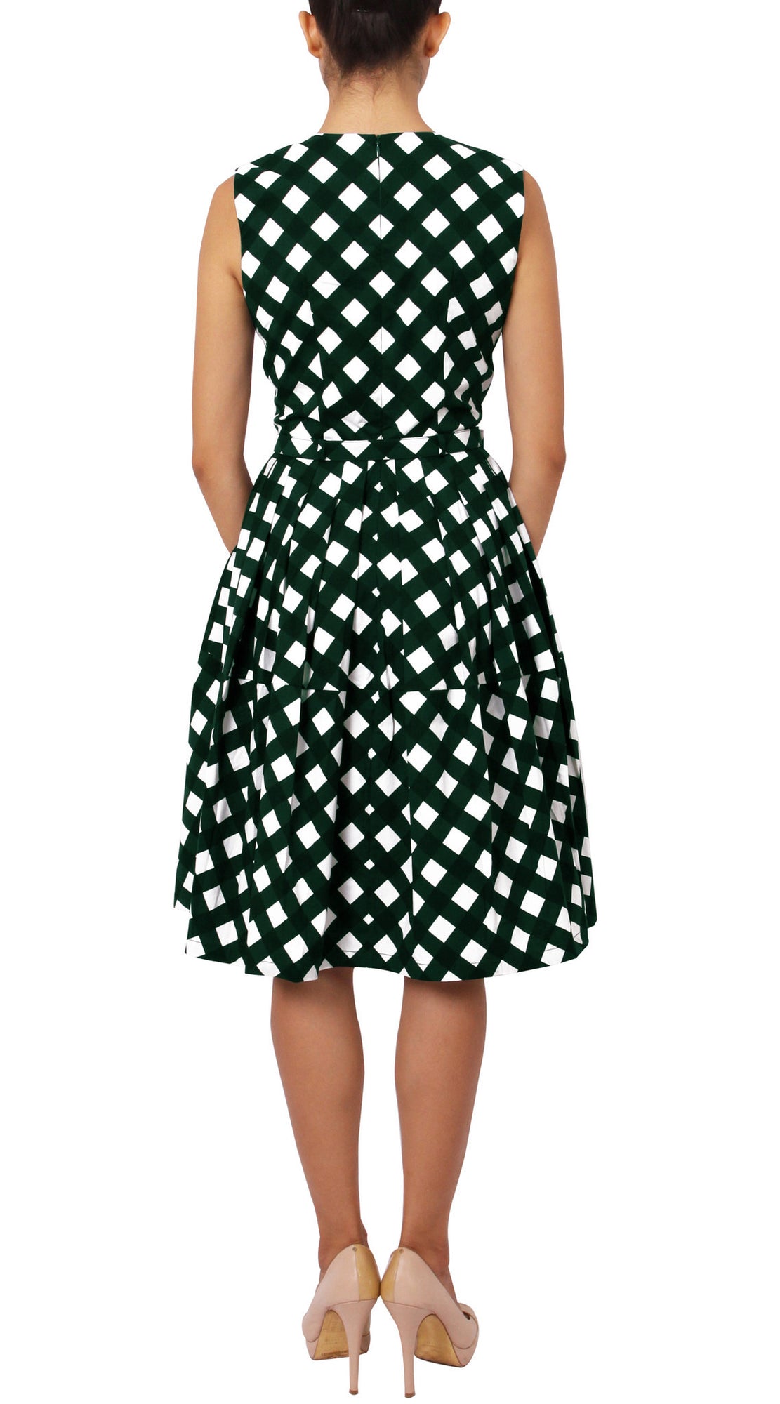 Sleeveless | Mondrian Check | White Jade | Back | Dress By Samantha Sung