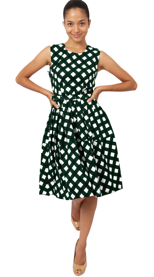 Sleeveless | Mondrian Check | White Jade | Front-1 | Dress By Samantha Sung