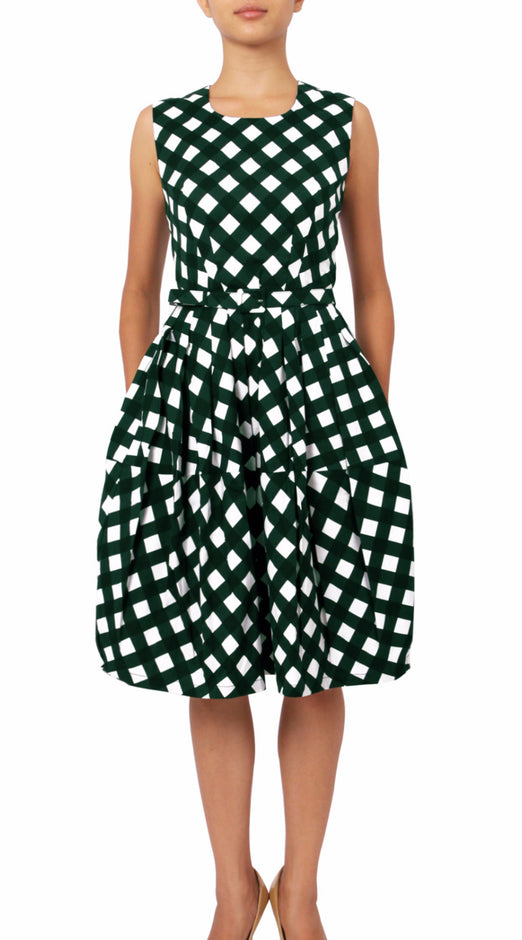 Sleeveless | Mondrian Check | White Jade | Front-1 | Dress By Samantha Sung