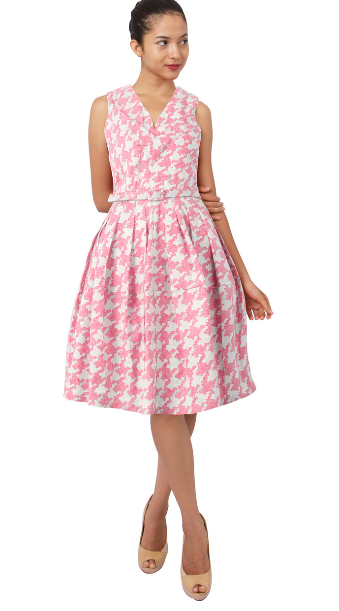 Sleeveless | Pablo Houndstooth | Ivory Soft Rose | Front | Shirt Dress By Samantha Sung