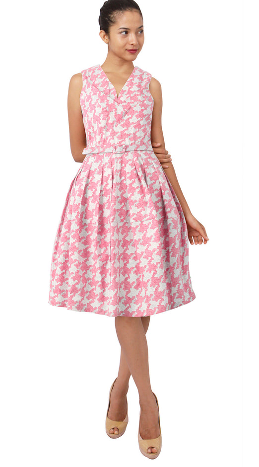 Sleeveless | Pablo Houndstooth | Ivory Soft Rose | Front | Shirt Dress By Samantha Sung