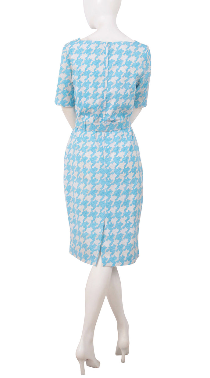 1/2 Sleeve | Pablo Houndstooth | Ivory Soft Baby Blue | Back | Dress By Samantha Sung