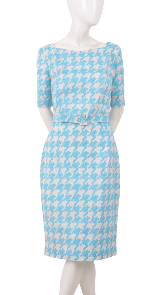 1/2 Sleeve | Pablo Houndstooth | Ivory Soft Grey | Front | Dress By Samantha Sung