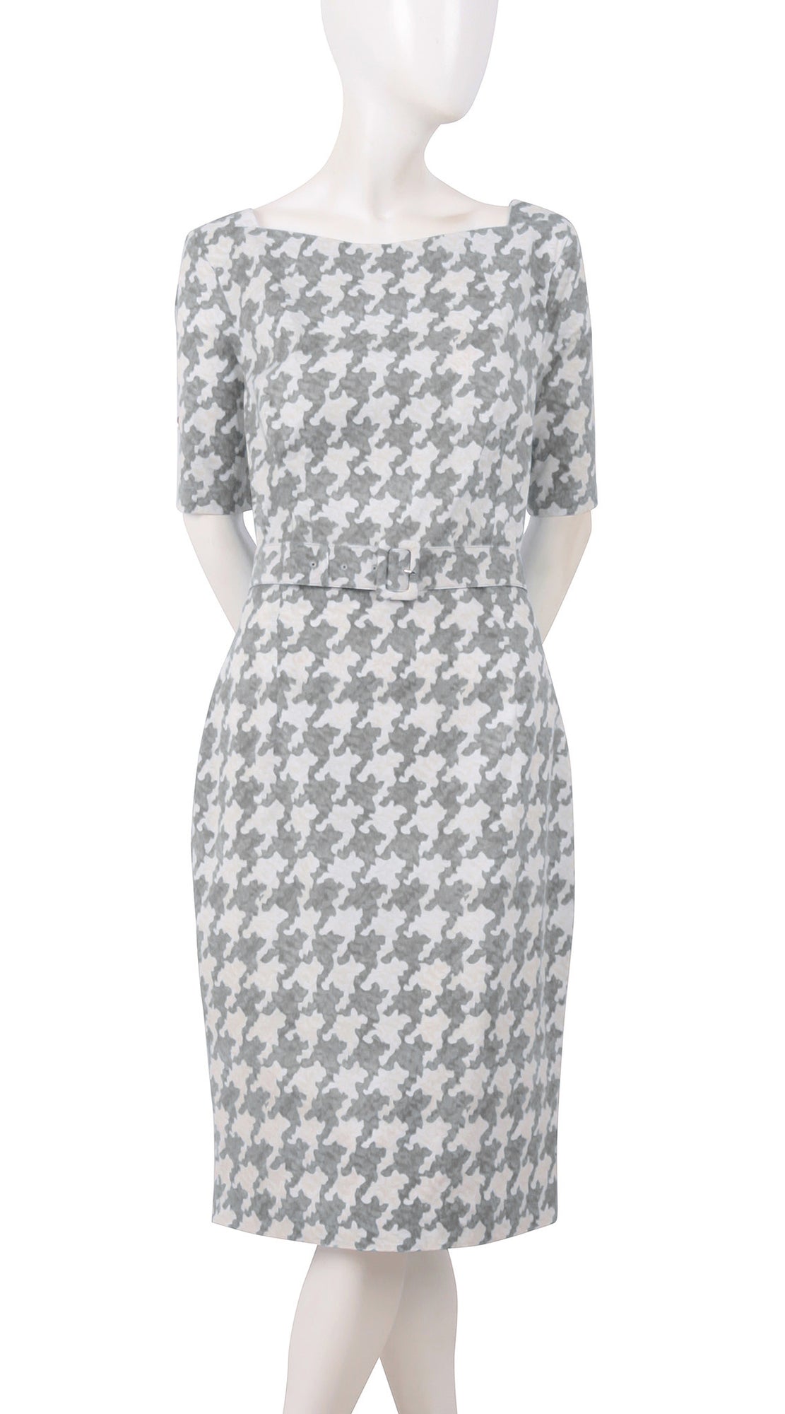 1/2 Sleeve | Pablo Houndstooth | Ivory Soft Grey | Front | Dress By Samantha Sung