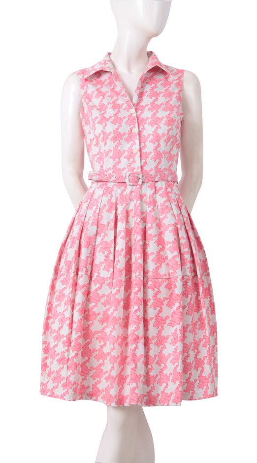 Sleeveless | Pablo Houndstooth | Ivory Soft Rose | Front-1 | Shirt Dress By Samantha Sung