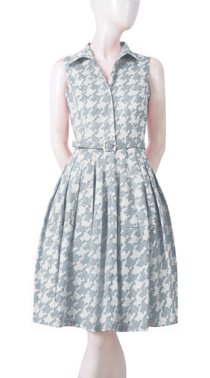 Claire Dress Dress Shirt Collar Sleeveless Cotton Stretch (Pablo Houndstooth)