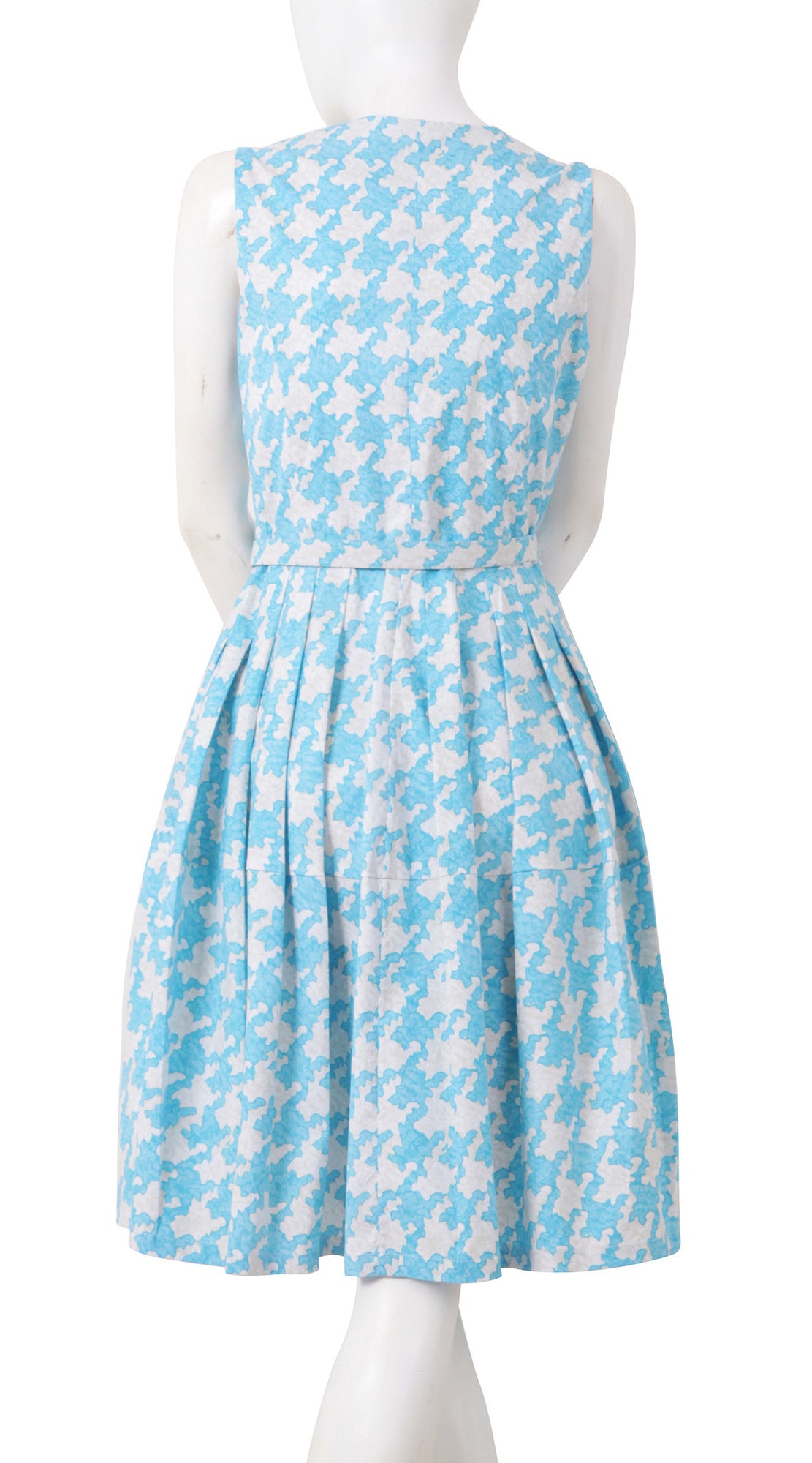 Sleeveless | Pablo Houndstooth | Ivory Soft Baby Blue | Back| Shirt Dress By Samantha Sung