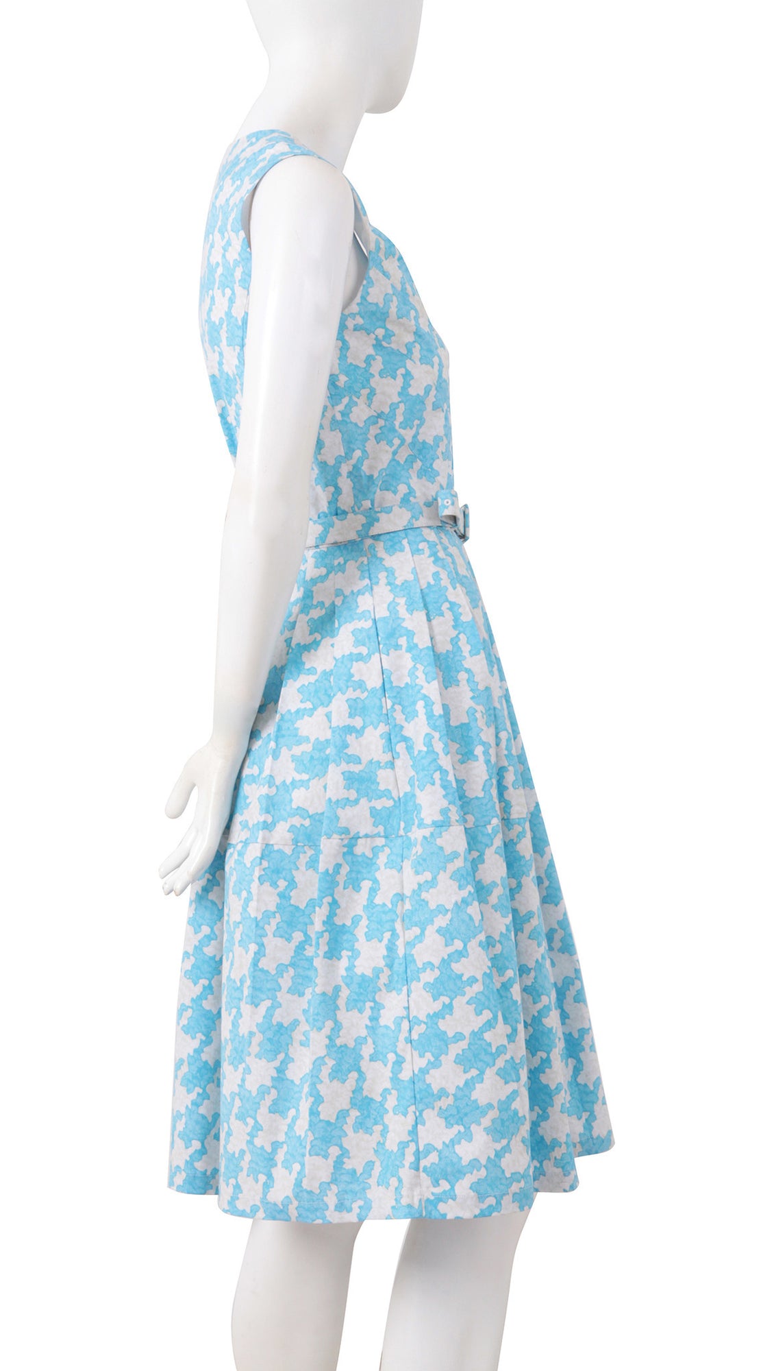 Sleeveless | Pablo Houndstooth | Ivory Soft Baby Blue | Right | Shirt Dress By Samantha Sung