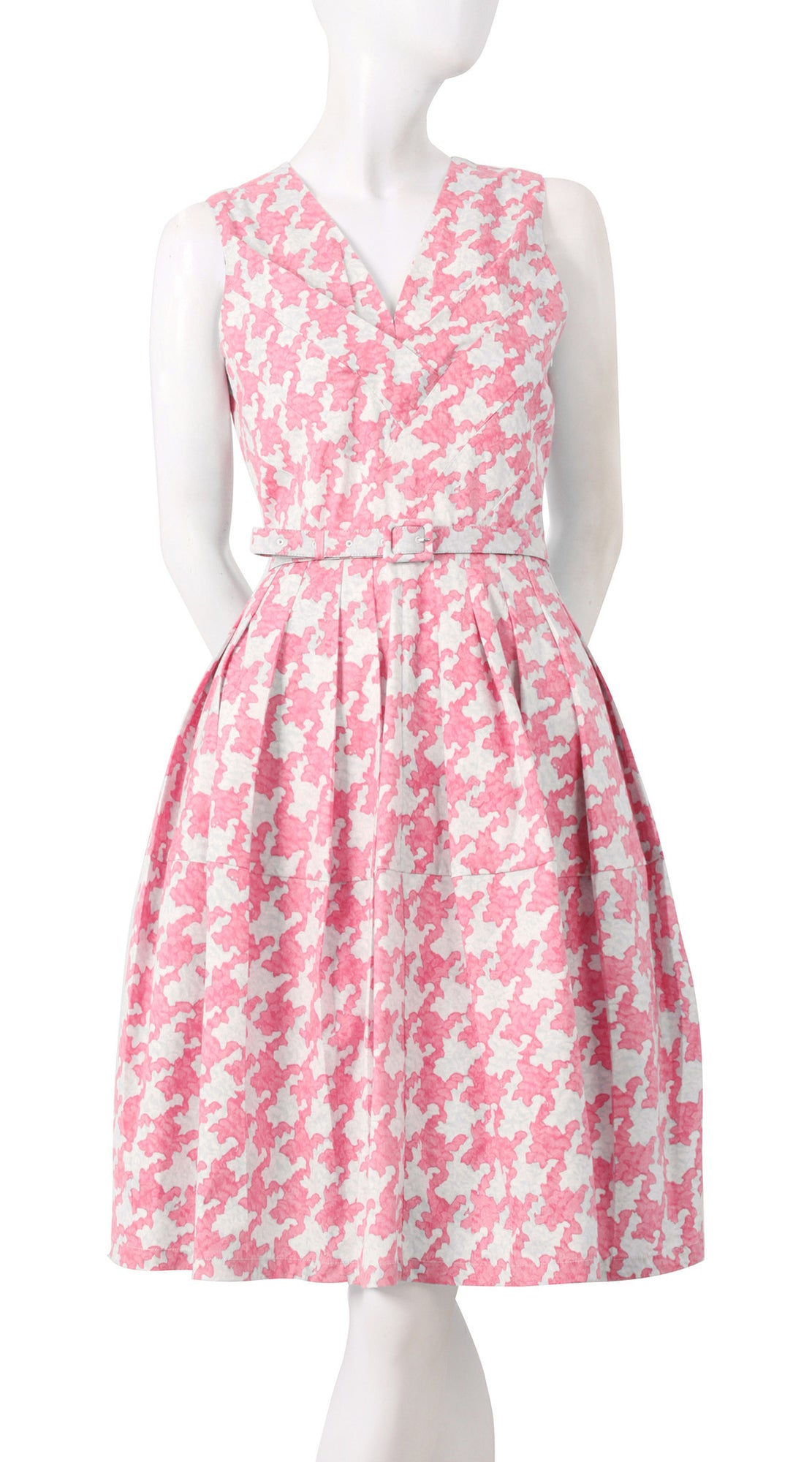 Sleeveless | Pablo Houndstooth | Ivory Soft Rose | Front | Shirt Dress By Samantha Sung