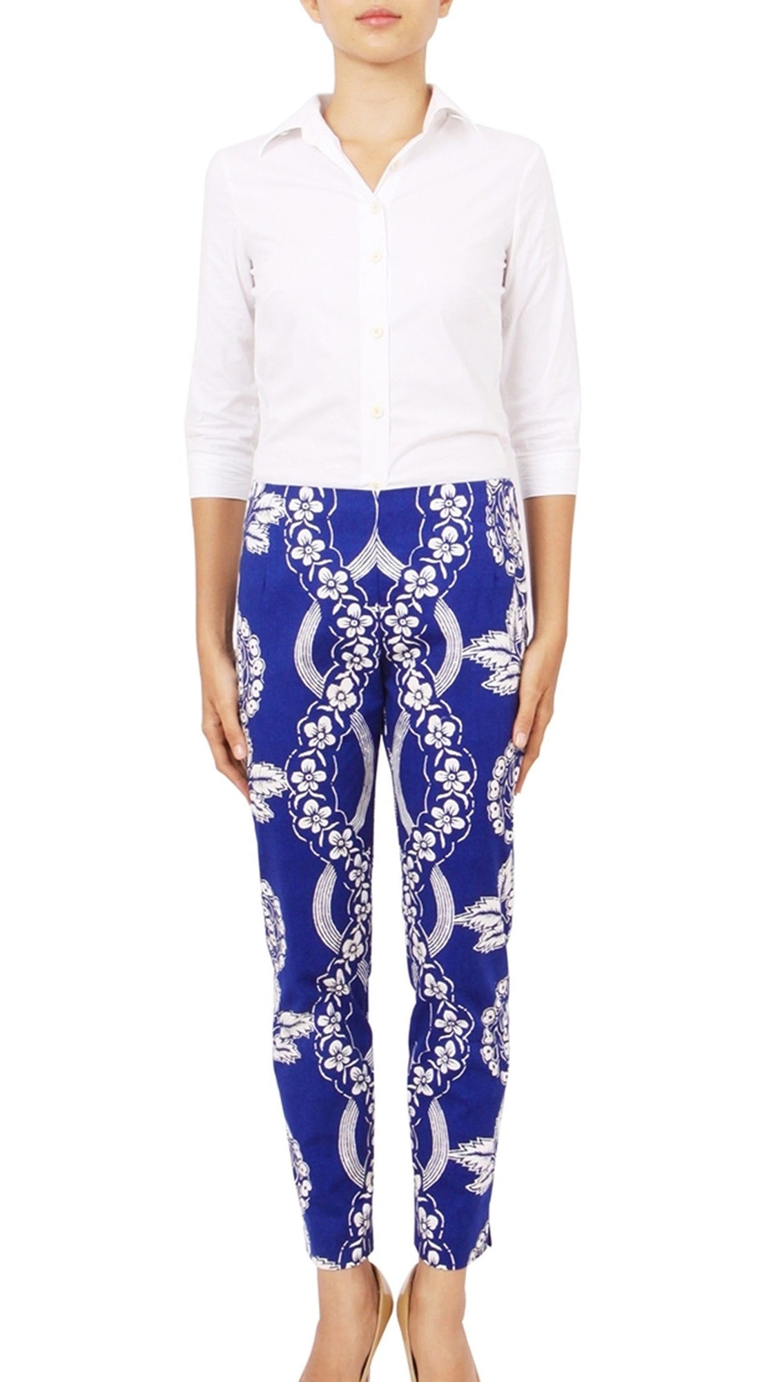 Long | Piardi Linen | Cobalt Blue Ivory | Front | Pants By Samantha Sung