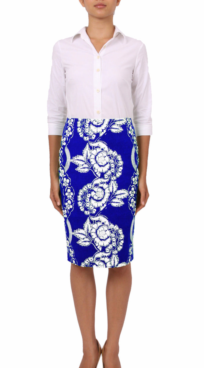 Regular | Picardi Linen | Cobalt Blue Ivory | Front | Skirt By Samantha Sung