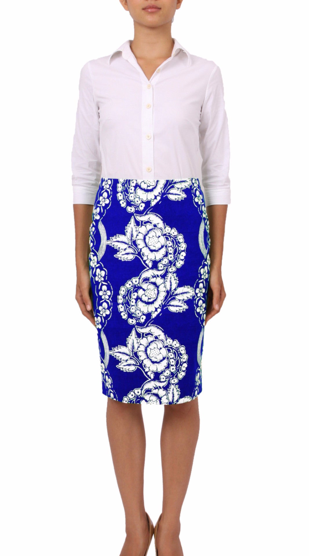 Regular | Picardi Linen | Cobalt Blue Ivory | Front | Skirt By Samantha Sung