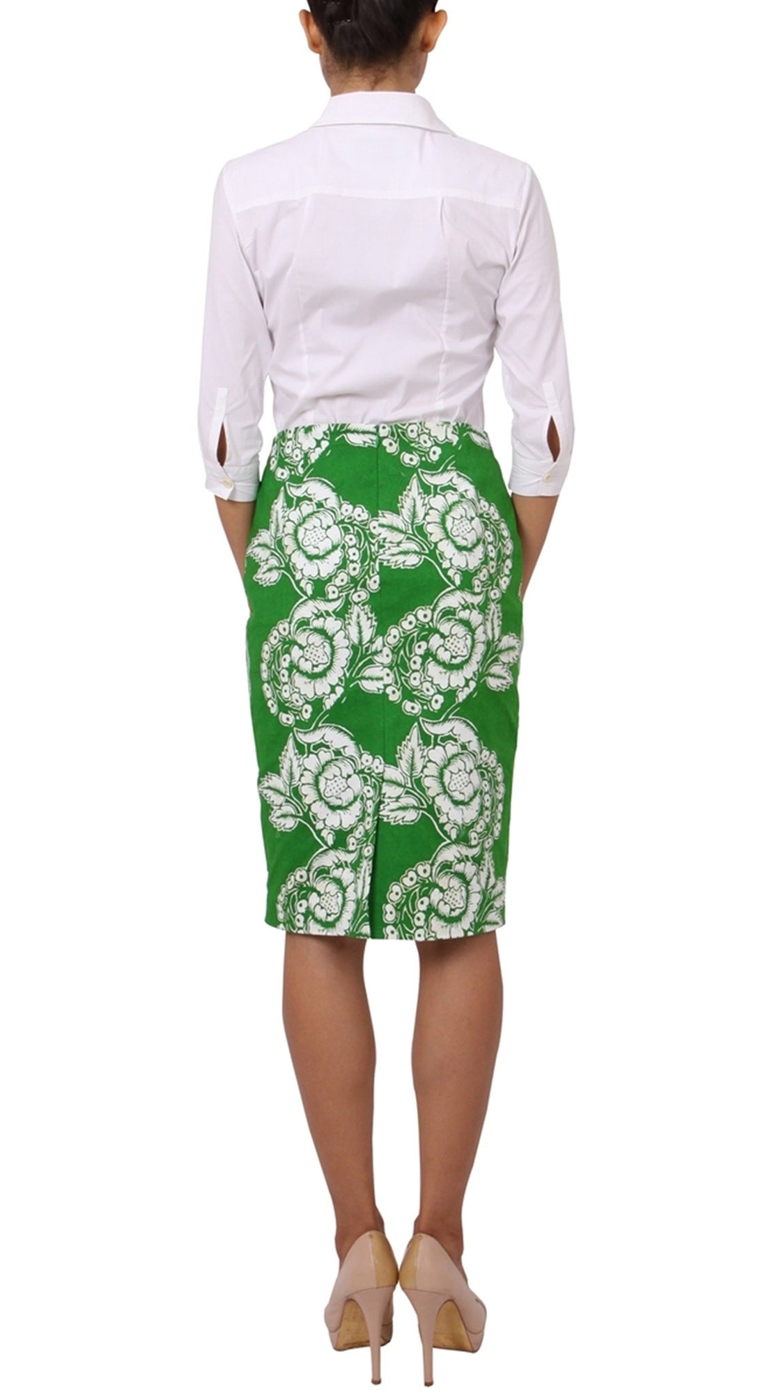 Regular | Picardi Linen | Grass Green Ivory | Back | Skirt By Samantha Sung