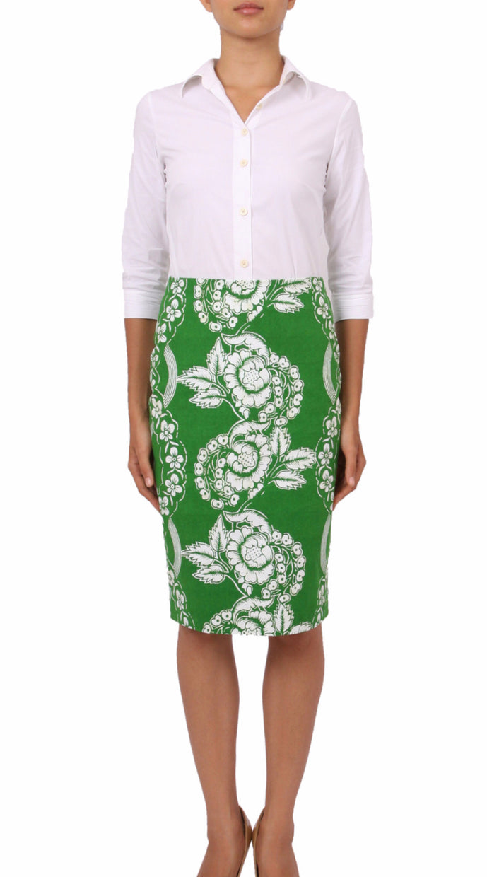 Regular | Picardi Linen | Grass Green Ivory | Front | Skirt By Samantha Sung