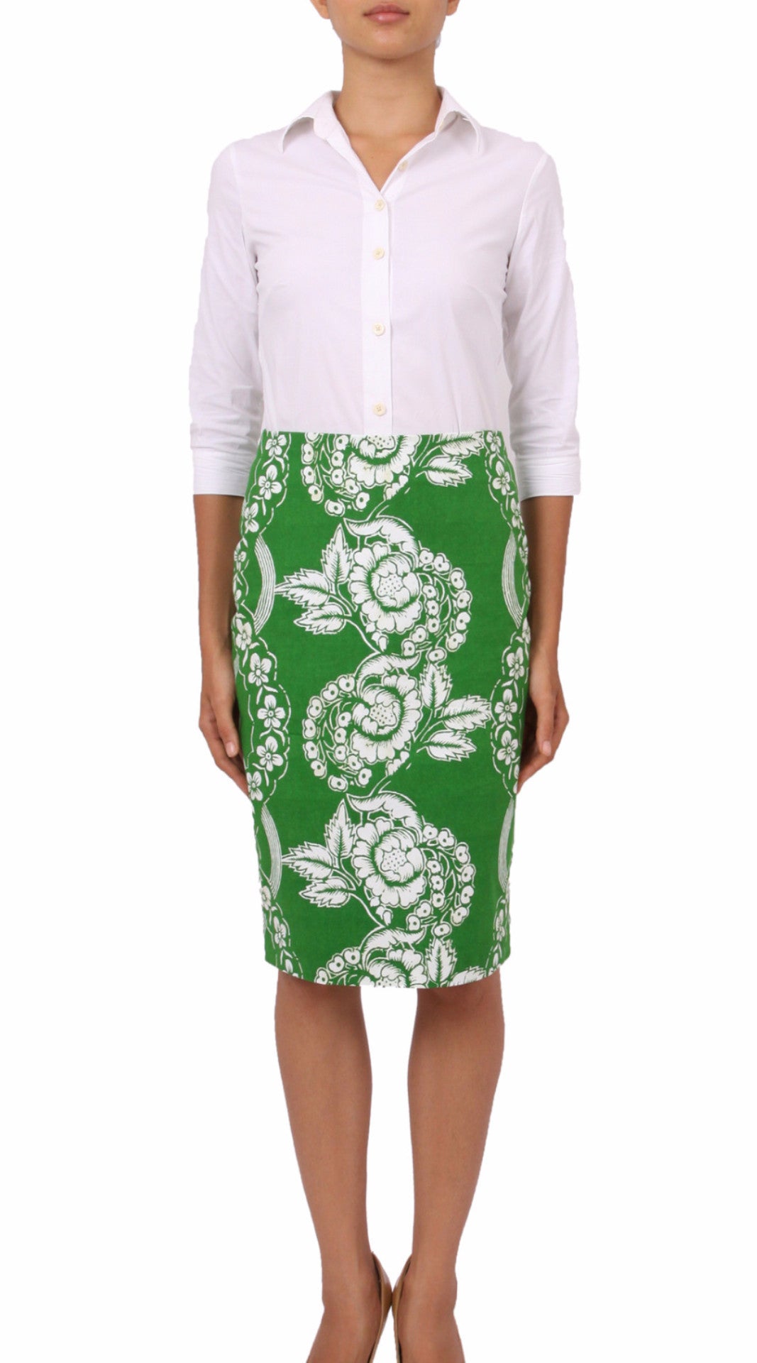 Regular | Picardi Linen | Grass Green Ivory | Front | Skirt By Samantha Sung