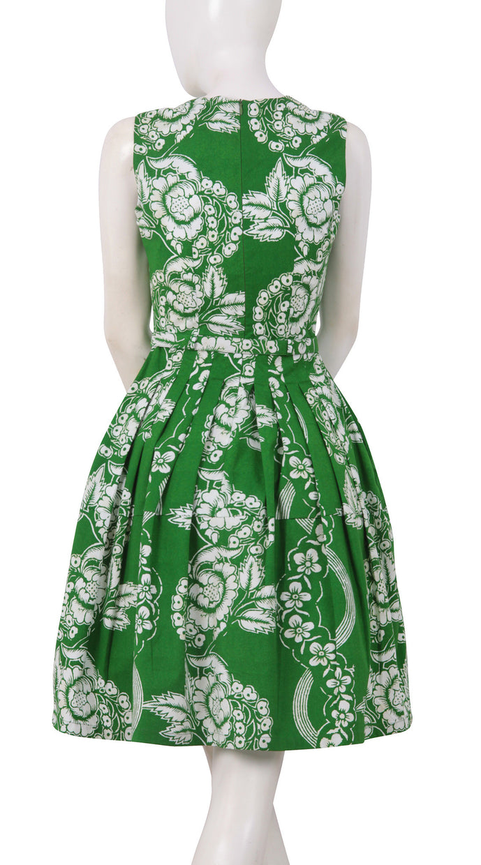 Sleeveless | Picardi Linen | Pine Green Ivory | Back | Dress By Samantha Sung