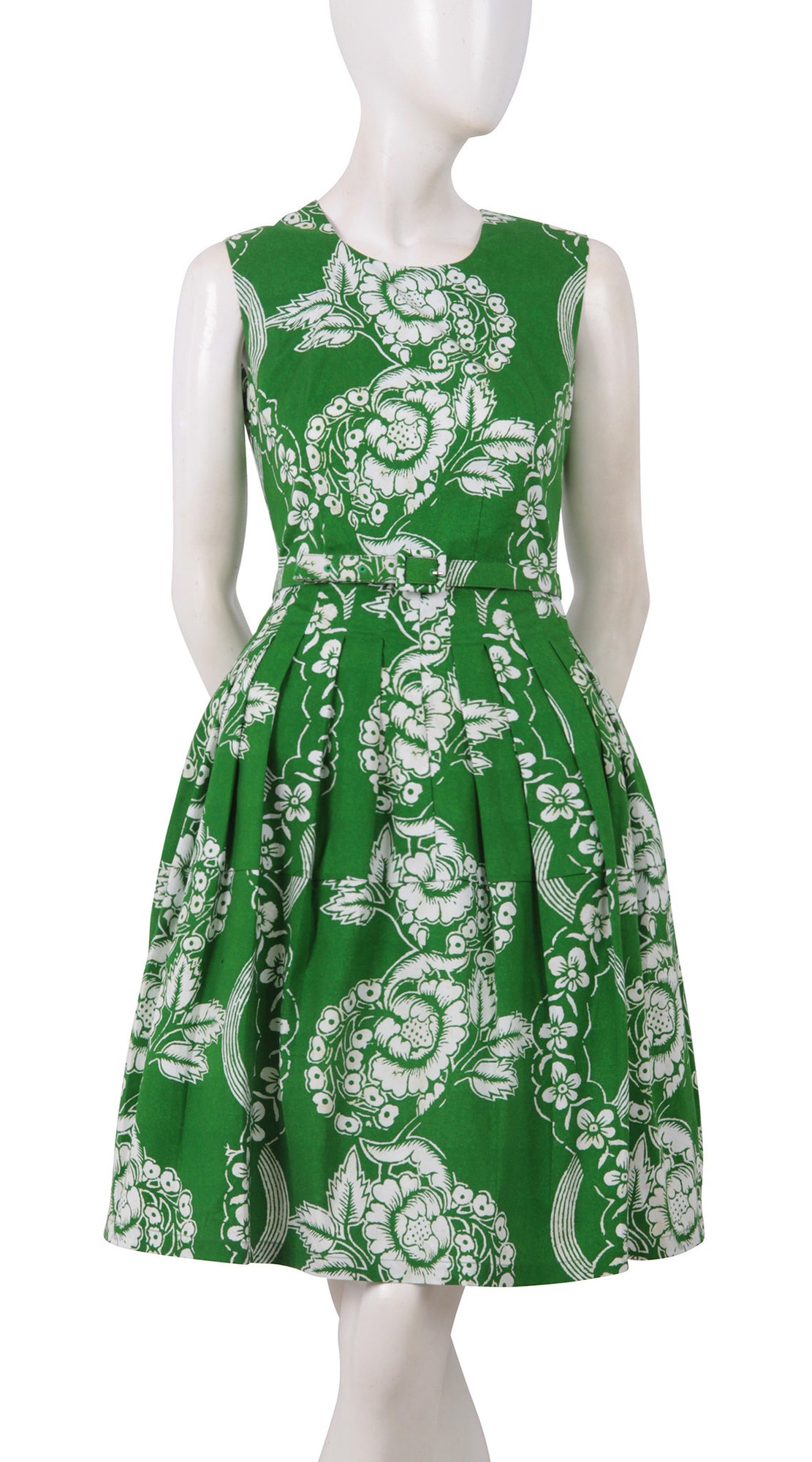 Sleeveless | Picardi Linen | Pine Green Ivory | Front | Dress By Samantha Sung