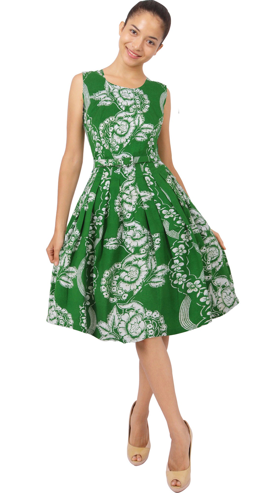 Sleeveless | Picardi Linen | Pine Green Ivory | Front | Dress By Samantha Sung