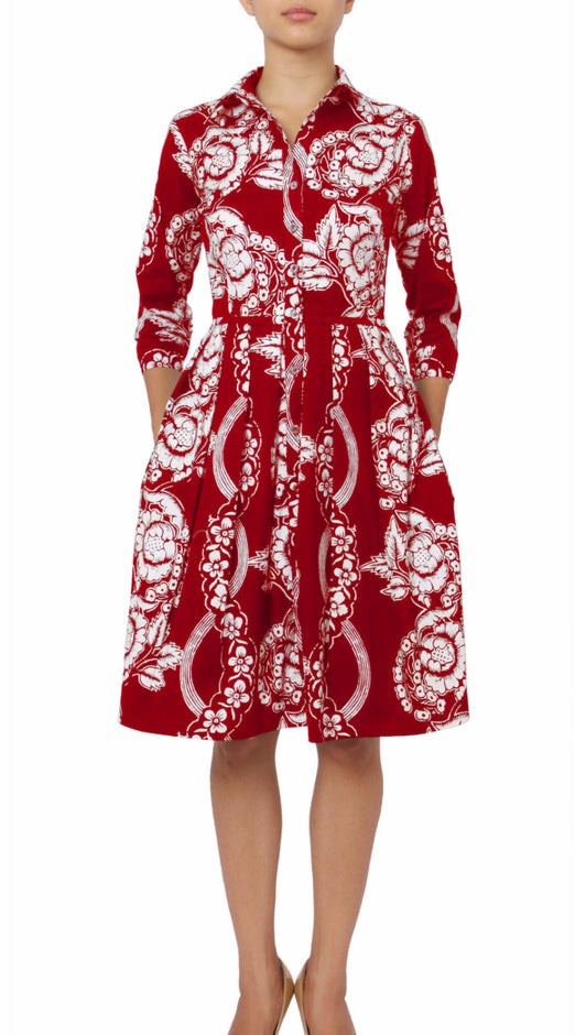 3/4 Sleeve | Picardi Linen | Indigo Ivory | Front-1 | Shirt Dress By Samantha Sung