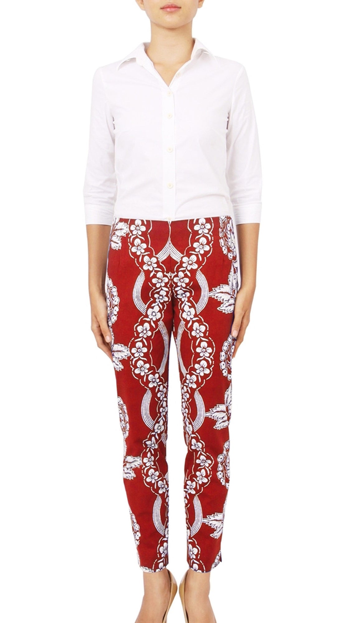 Long | Piardi Linen | Indian Red Ivory | Front | Pants By Samantha Sung
