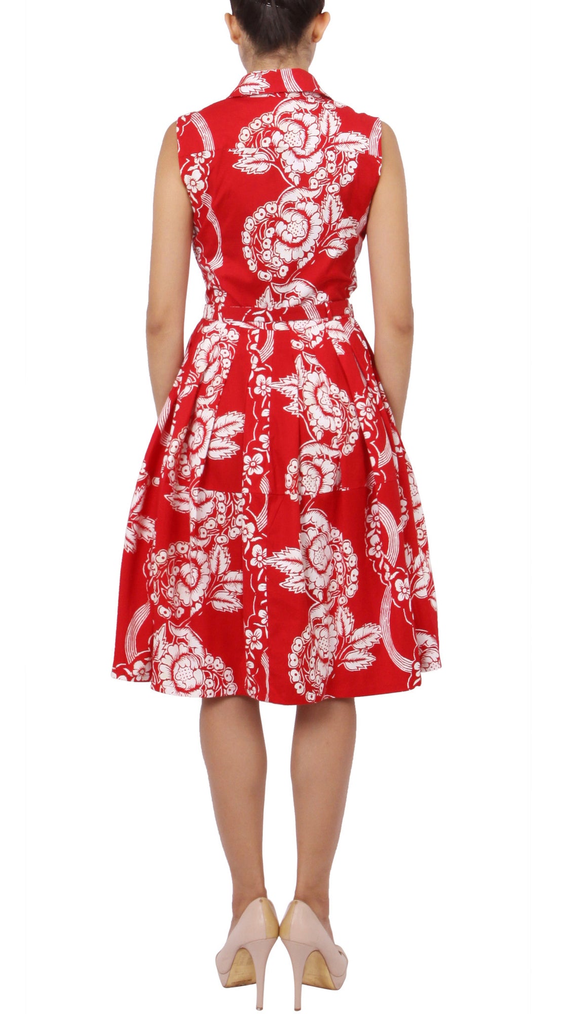 Sleeveless | Picardi Linen | Indian Red Ivory | Back | Shirt Dress By Samantha Sung