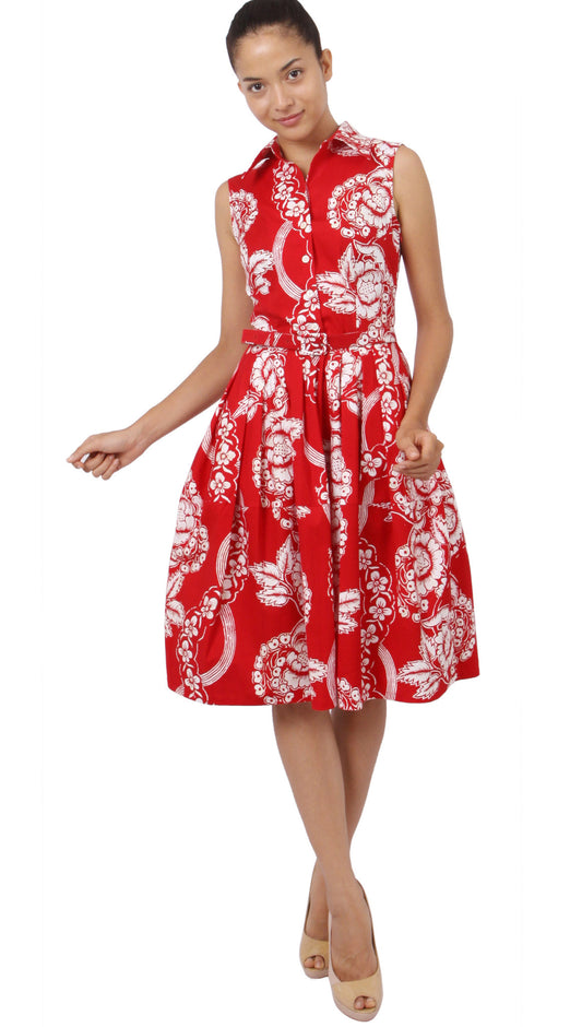 Sleeveless | Picardi Linen | Indian Red Ivory | Front-1 | Shirt Dress By Samantha Sung
