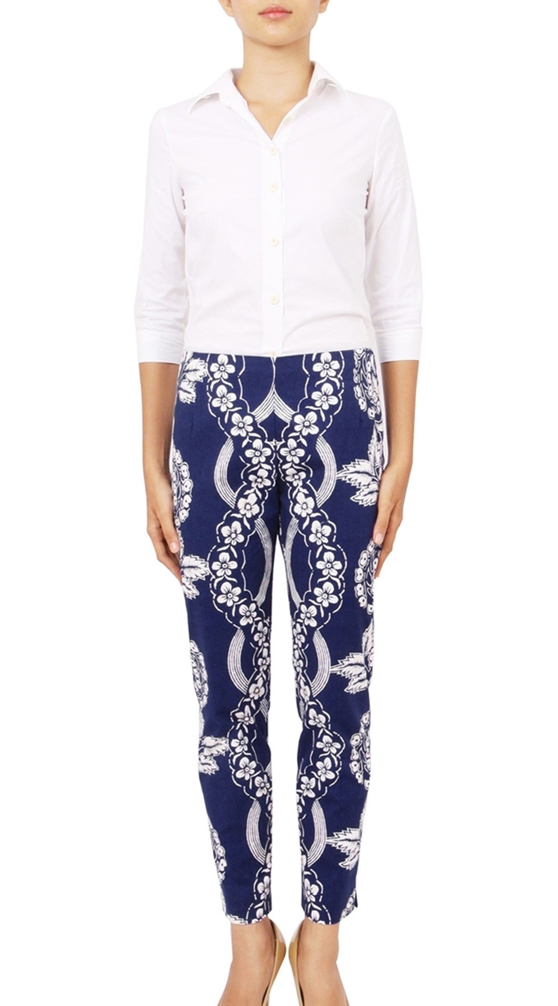 Long | Piardi Linen | Indigo Ivory | Front | Pants By Samantha Sung