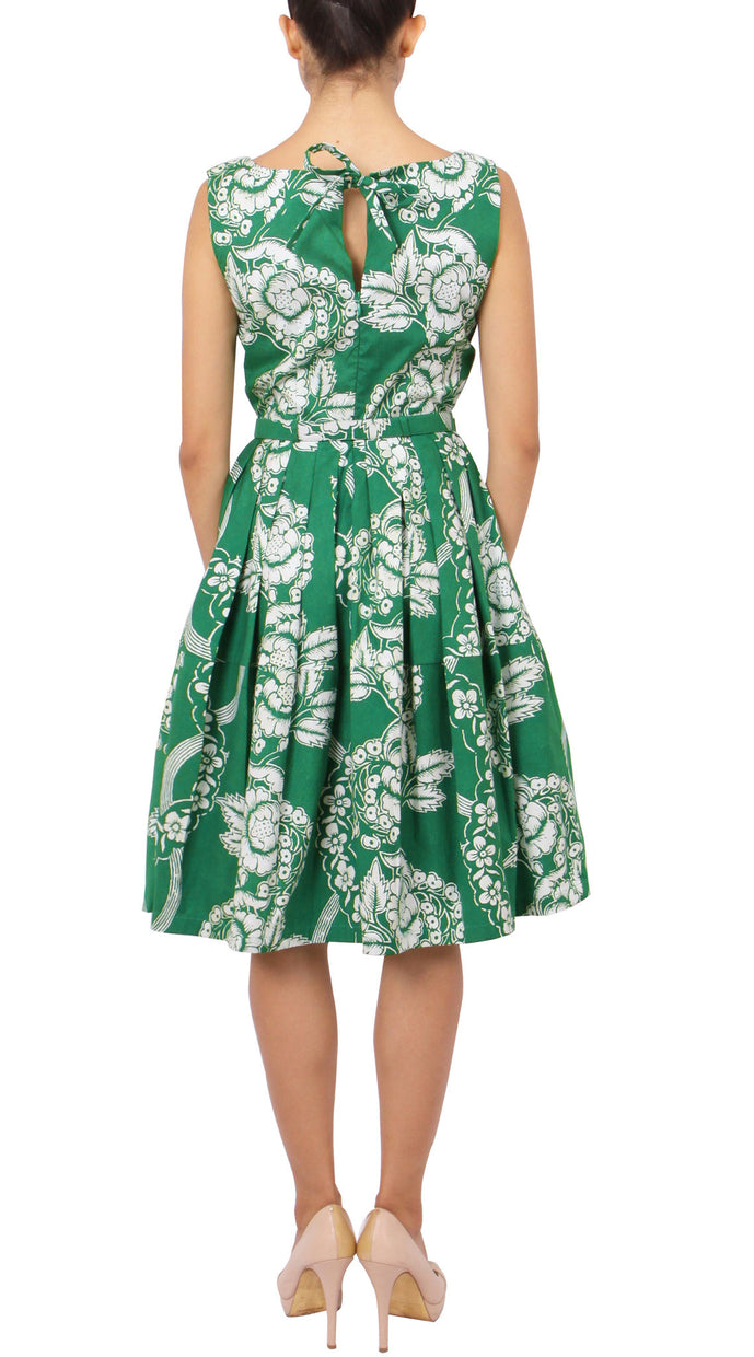 Sleeveless | Picardi Linen | Pine Green Ivory | Back | Dress By Samantha Sung